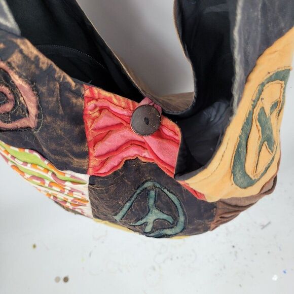 Handmade Black Patchwork‎ Hobo Hippie Patchwork Crossbody Sling Bag Peace - Picture 6 of 10